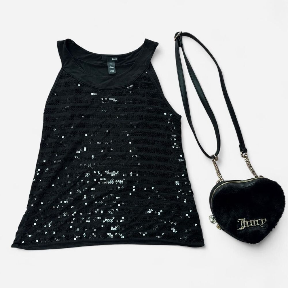 2000s Vintage H&M | Size S | Black Sequin Tank Top